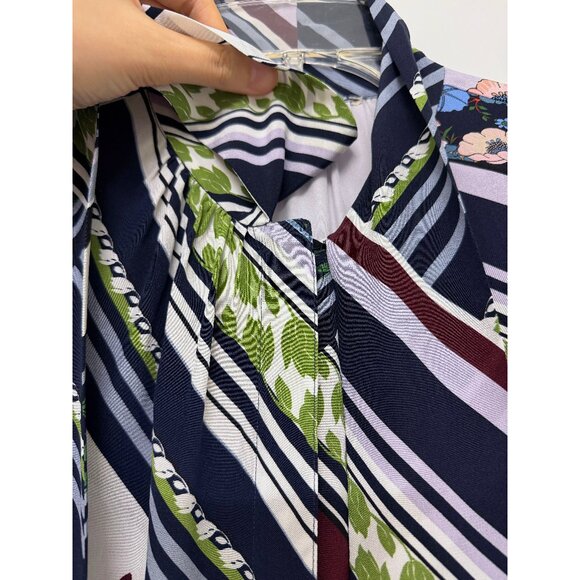 Tory Burch Homage to Flower Patchwork Silk Blouse Top Floral Stripe Bow Tie 4 - Picture 6 of 16